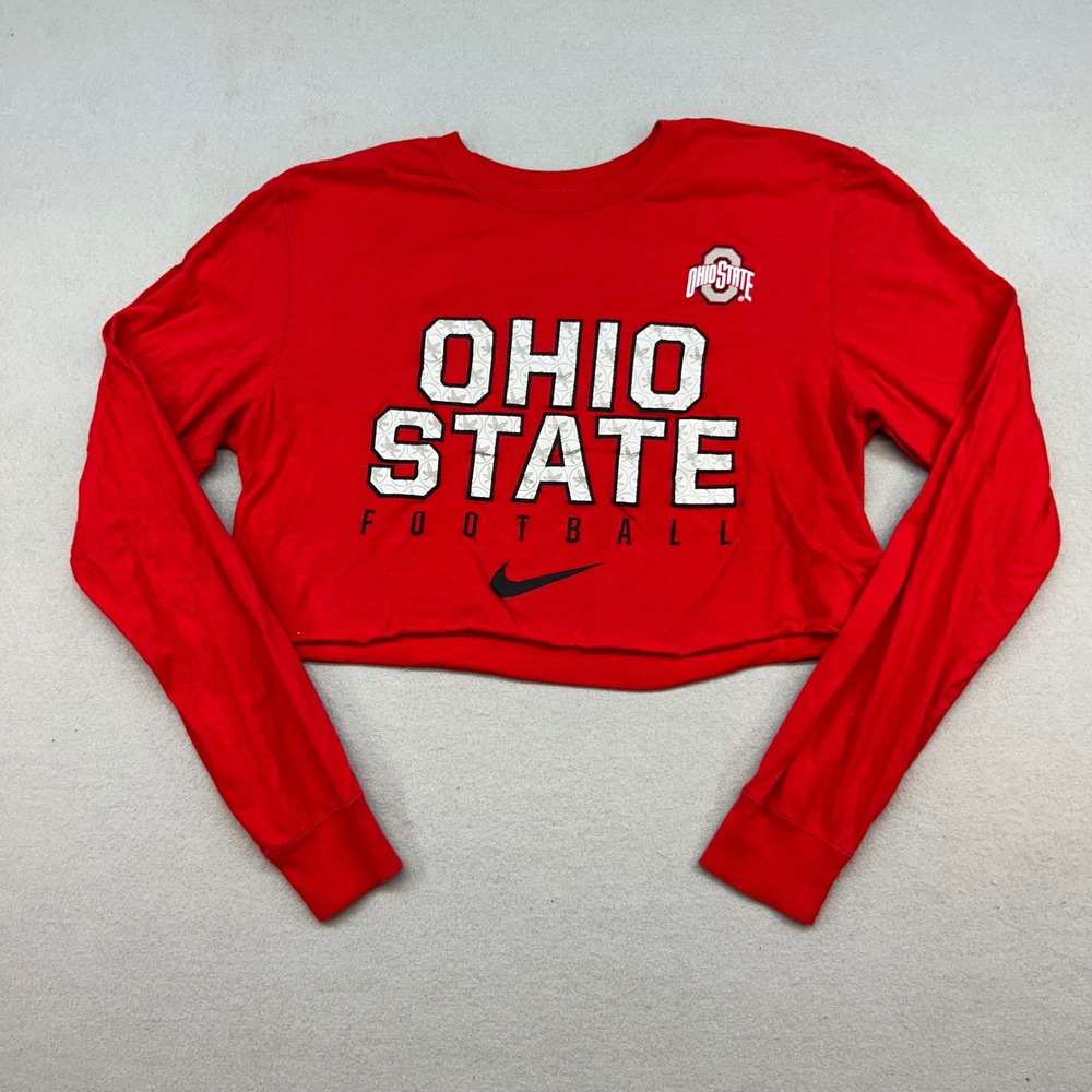 Nike Ohio State Buckeyes Football Long Sleeve Crop Top Red Womens Medium
